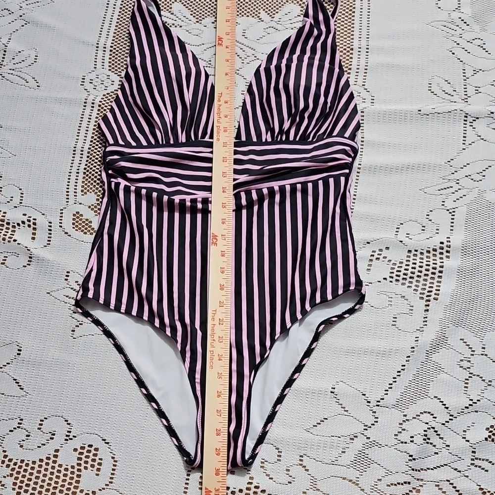 Striped Pink and Black Swimsuit - Picture 3 of 7